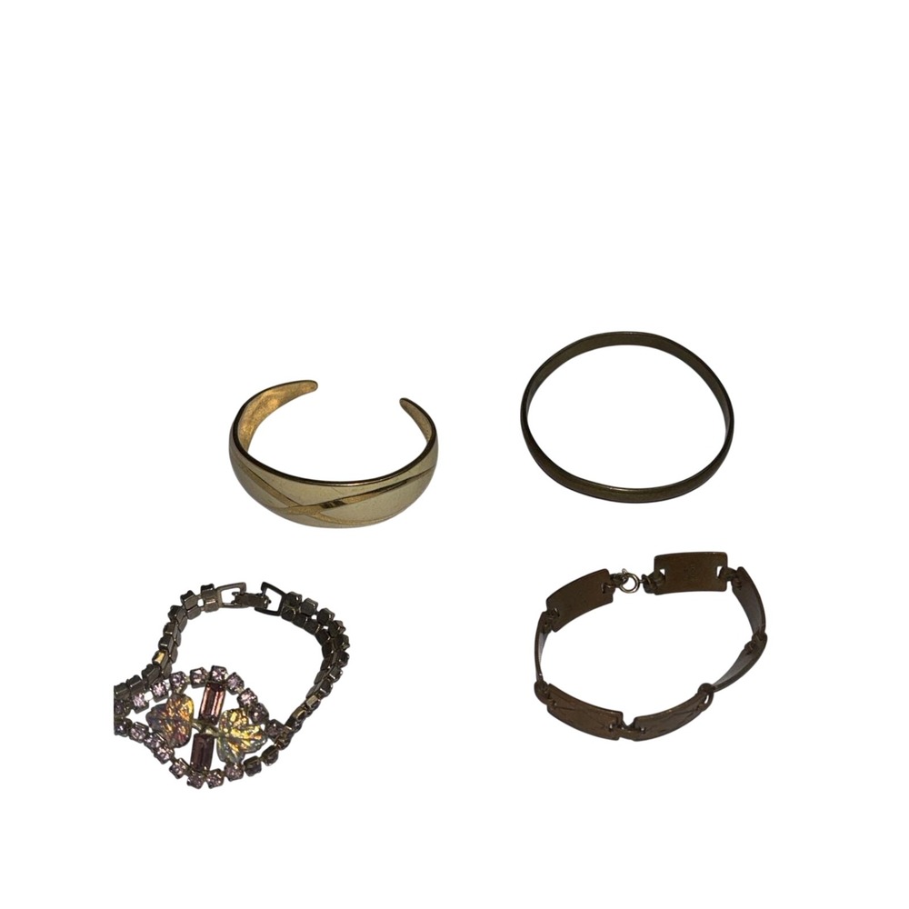 Vintage Bracelet Lot Rhinestone Butterfly Gold Tone Cuff Bangle Mixed Copper